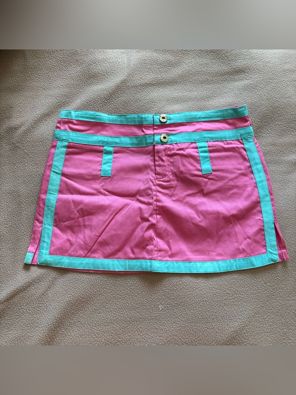 Pink and Aqua Contrast A-Line Mini Skirt